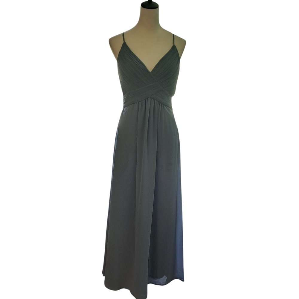 Morilee Slate Pleated Maxi Bridesmaid Dress with Pockets – Size 8